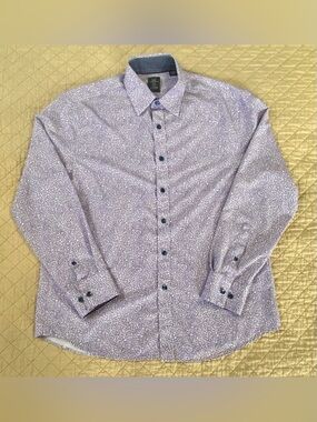 Michael Strahan Slim Fit Dress Shirt Mens 16-16.5 34/35 Purple Print